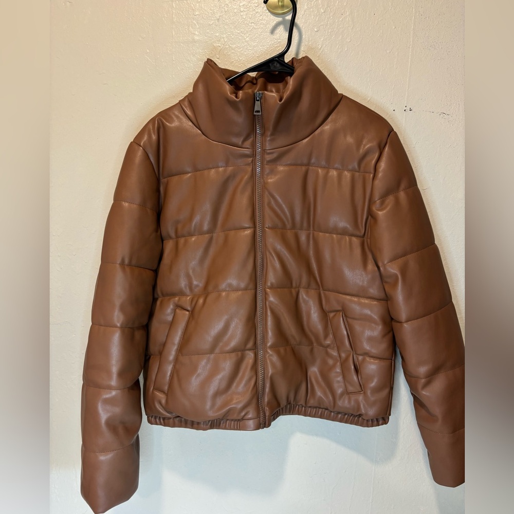 Sebby brown leather puffer jacket